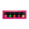 Dermacol Neon Nail Polish Set Darilni set lak za nohte Neon Sugar 26 5 ml + lak za nohte Neon Verde 39 5 ml + lak za nohte Neon Obsession 29 5 ml + lak za nohte Neon Purple Rain 41 5 ml + lak za nohte Neon Gold Digger 43 5 ml