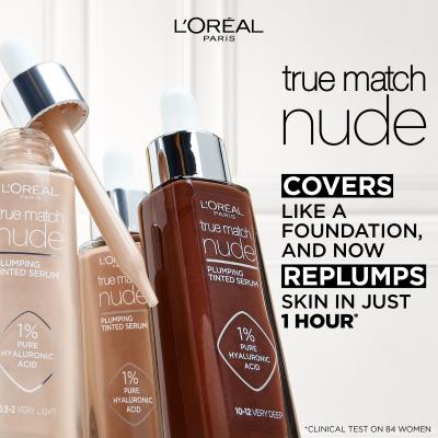 L&#039;Oréal Paris True Match Nude Plumping Tinted Serum Puder za ženske 30 ml Odtenek 0,5-2 Very Light