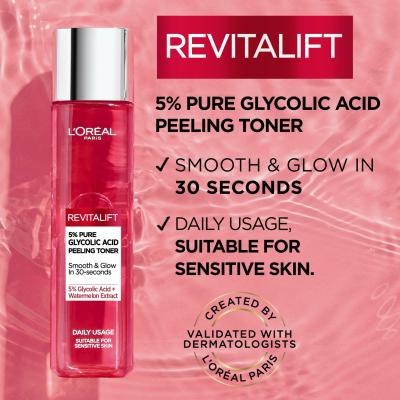 L&#039;Oréal Paris Revitalift 5% Pure Glycolic Acid Peeling Toner Losjon in sprej za obraz za ženske 180 ml