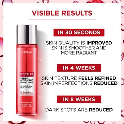 L&#039;Oréal Paris Revitalift 5% Pure Glycolic Acid Peeling Toner Losjon in sprej za obraz za ženske 180 ml