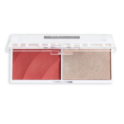 Revolution Relove Colour Play Blushed Duo Blush &amp; Highlighter Paletka za konturing za ženske 5,8 g Odtenek Cute