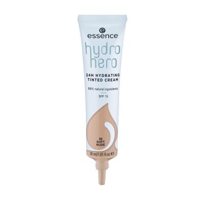 Essence Hydro Hero 24H Hydrating Tinted Cream SPF15 Puder za ženske 30 ml Odtenek 10 Soft Nude