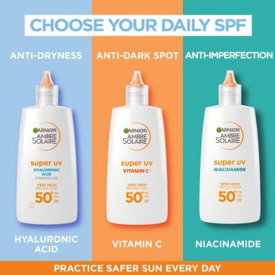 Garnier Ambre Solaire Super UV Hyaluronic Acid SPF50+ Zaščita pred soncem za obraz 40 ml