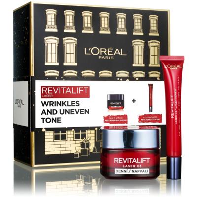 L&#039;Oréal Paris Revitalift Laser X3 Day Cream Darilni set dnevna krema za obraz Revitalift Laser X3 50 ml + krema za okoli oči Revitalift Laser X3 15 ml