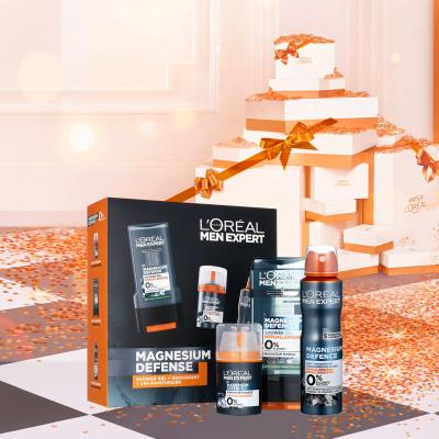 L&#039;Oréal Paris Men Expert Magnesium Defence Darilni set dnevna krema za obraz Men Expert Magnesium Defence 24h Moisturizer 50 ml + deodorant Men Expert Magnesium Defence 150 ml + gel za prhanje Men Expert Magnesium Defence Shower Gel 300 ml