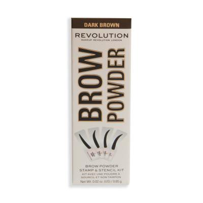 Makeup Revolution London Brow Powder Stamp &amp; Stencil Puder za obrvi za ženske 0,65 g Odtenek Dark Brown