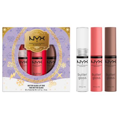 NYX Professional Makeup Mrs. Claus Butter Gloss Lip Trio Darilni set glos za ustnice Butter Gloss 8 ml + glos za ustnice Butter Gloss 8 ml Créme Brulee + glos za ustnice Butter Gloss 8 ml Cinnamon Roll