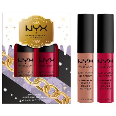 NYX Professional Makeup Mrs. Claus Lip Cream Duo Darilni set šminka Soft Matte Lip Cream 8 ml Abu Dhabi + šminka Soft Matte Lip Cream 8 ml Monte Carlo