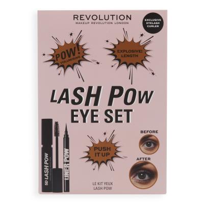 Makeup Revolution London Lash Pow Eye Set Darilni set maskara 5D Lash Pow Mascara 12,2 ml + črtalo za oči Liner Pow 0,5 ml Black + klešče za trepalnice
