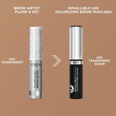 L&#039;Oréal Paris Infaillible Brows Volumizing Eyebrow Mascara Maskara za obrvi za ženske 4,4 ml Odtenek 000 Transparent Serum