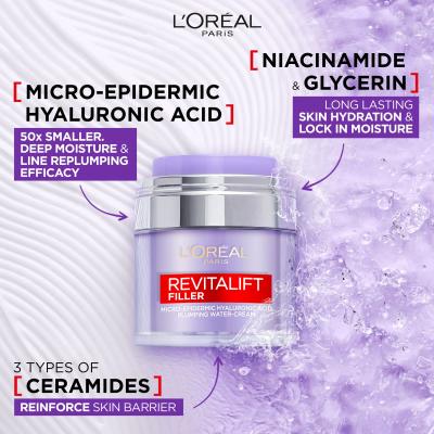 L&#039;Oréal Paris Revitalift Filler HA Plumping Water-Cream Dnevna krema za obraz za ženske 50 ml