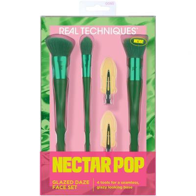 Real Techniques Nectar Pop Glazed Daze Face Set Darilni set čopič za ličenje Soft Sculpting Brush RT 070 1 kos + čopič za ličenje Strippling Brush RT 071 1 kos + čopič za ličenje Brightening Concealer Brush RT 072 1 kos + sponka za lase 2 kos