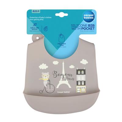 Canpol babies Bonjour Paris Silicone Bib With Pocket Slinček za otroke 1 kos