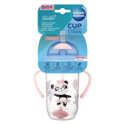 Canpol babies Exotic Animals Non-Spill Expert Cup With Weighted Straw Pink Skodelica za otroke 270 ml