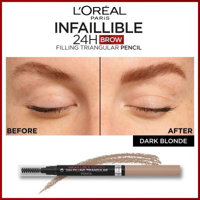 L&#039;Oréal Paris Infaillible Brows 24H Filling Triangular Pencil Svinčnik za obrvi za ženske 1 ml Odtenek 06 Dark Blonde