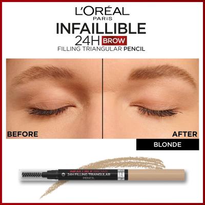 L&#039;Oréal Paris Infaillible Brows 24H Filling Triangular Pencil Svinčnik za obrvi za ženske 1 ml Odtenek 07 Blonde