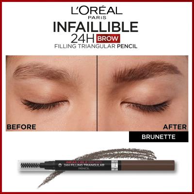 L&#039;Oréal Paris Infaillible Brows 24H Filling Triangular Pencil Svinčnik za obrvi za ženske 1 ml Odtenek 03 Dark Brunette