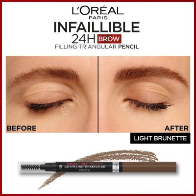 L&#039;Oréal Paris Infaillible Brows 24H Filling Triangular Pencil Svinčnik za obrvi za ženske 1 ml Odtenek 05 Brunette