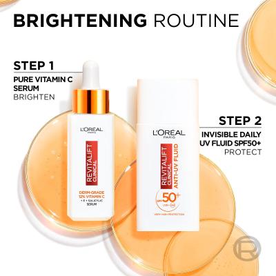 L&#039;Oréal Paris Revitalift Clinical Pure 12% Vitamin C Darilni set serum Revitalift Clinical Vitamin C Serum 30 ml + dnevna krema za obraz Revitalift Clinical Vitamin C Anti-UV Fluid SPF50 50 ml