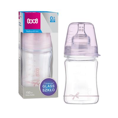 LOVI Baby Shower Glass Bottle Pink 0m+ Otroška steklenička za otroke 150 ml