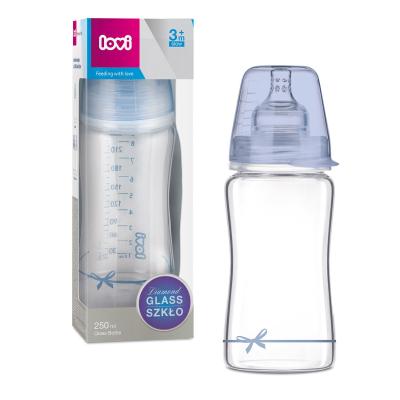 LOVI Baby Shower Glass Bottle Blue 3m+ Otroška steklenička za otroke 250 ml