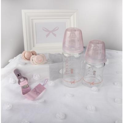 LOVI Baby Shower Glass Bottle Pink 3m+ Otroška steklenička za otroke 250 ml