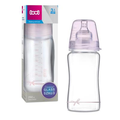 LOVI Baby Shower Glass Bottle Pink 3m+ Otroška steklenička za otroke 250 ml