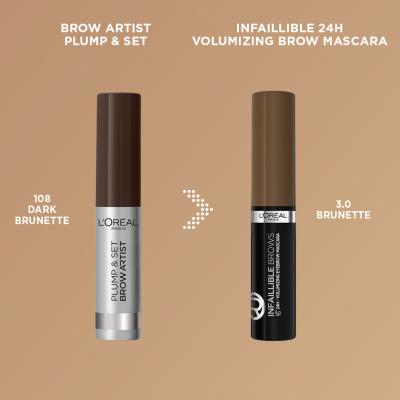 L&#039;Oréal Paris Infaillible Brows Volumizing Eyebrow Mascara Maskara za obrvi za ženske 4,4 ml Odtenek 3.0 Brunette