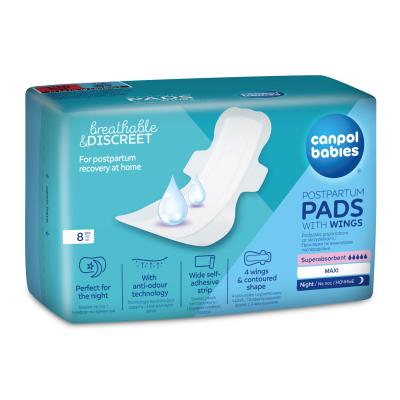 Canpol babies Breathable &amp; Discreet Night Postpartum Pads With Wings Poporodni vložki za ženske 8 kos