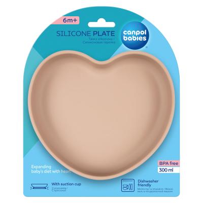 Canpol babies Silicone Suction Plate Heart Beige Posodica za otroke 300 ml