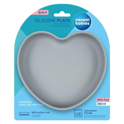 Canpol babies Silicone Suction Plate Heart Grey Posodica za otroke 300 ml