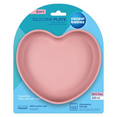 Canpol babies Silicone Suction Plate Heart Pink Posodica za otroke 300 ml