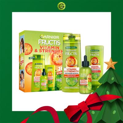 Garnier Fructis Vitamin &amp; Strength Darilni set šampon Fructis Vitamin &amp; Strength Reinforcing Shampoo 400 ml + balzam Fructis Vitamin &amp; Strength Reinforcing Conditioner 200 ml + serum za lase Fructis Vitamin &amp; Strength Anti-Fall Treatment 125 ml