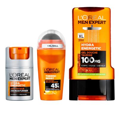 L&#039;Oréal Paris Men Expert Hydra Energetic Darilni set vlažilna krema Men Expert Hydra Energetic Daily Moisturizer 50 ml + gel za prhanje Men Expert Hydra Energetic 300 ml + antiperspirant Men Expert Thermic Resist Antiperspirant 50 ml