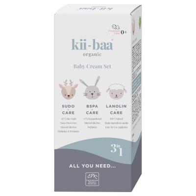 Kii-Baa Organic Baby Cream Set Darilni set otroška krema B5PA-CARE 50 g + otroška krema SUDO-CARE 50 g + otroško mazilo Lanolin Care 30 g