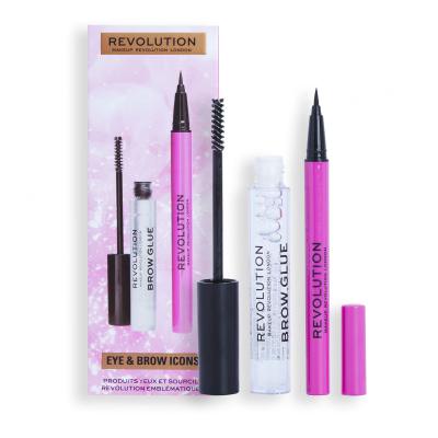 Makeup Revolution London Eye &amp; Brow Icons Gift Set Darilni set gel za obrvi Brow Glue 3 ml + črtalo za oči Liquid Liner 0,5 ml