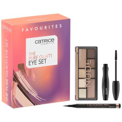 Catrice The Pure Glam Eye Set Darilni set paletka senčil za obraz The Pure Nude Eyeshadow Palette 9 g + maskara Glam &amp; Doll Volume Mascara 10 ml 010 + črtalo za oči Calligraph Pro Precise 24H Matt Liner Waterproof 1,2 ml 010 Black Intense