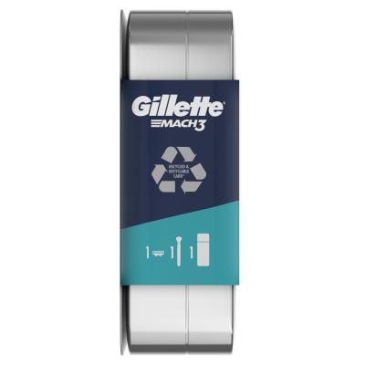 Gillette Mach3 Darilni set brivnik 1 kos + gel za britje Soothing With Aloe Vera Sensitive 75 ml + pločevinasta škatla