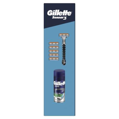 Gillette Sensor3 Sensitive Darilni set brivnik Sensor3 1 kos + nadomestne britvice Sensor3 5 kos + gel za britje Series Shave Gel Soothing Aloe Vera 75 ml