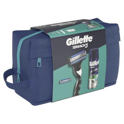 Gillette Mach3 Darilni set brivnik 1 kos + nadomestne britvice 1 kos + gel za britje Series Soothing With Aloe Vera Sensitive Shave Gel 200 ml + kozmetična torbica