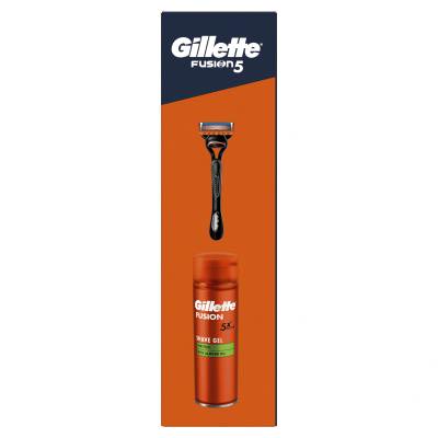 Gillette Fusion5 Darilni set brivnik Fusion5 1 kos + gel za britje Fusion Shave Gel Sensitive 200 ml