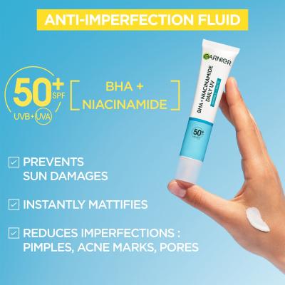 Garnier Pure Active BHA + Niacinamide Daily UV Anti-Imperfection Fluid SPF50+ Dnevna krema za obraz 40 ml
