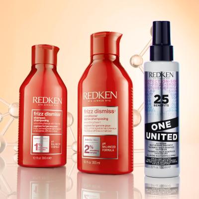 Redken Frizz Dismiss Dream Big Darilni set šampon Frizz Dismiss 300 ml + balzam Frizz Dismiss 300 ml + nega za lase One United All-In-One Multi-Benefit Treatment 150 ml