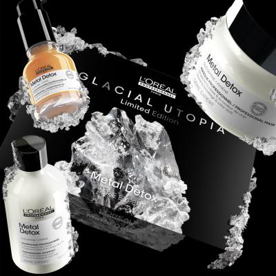 L&#039;Oréal Professionnel Metal Detox Glacial Utopia Limited Edition Darilni set šampon Metal Detox 300 ml + maska za lase Metal Detox 250 ml + olje za lase Metal Detox Professional Concentrated Oil 50 ml