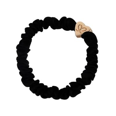By Eloise London Skinny Silk Scrunchie Gold Heart Elastika za lase za ženske 1 kos Odtenek Black
