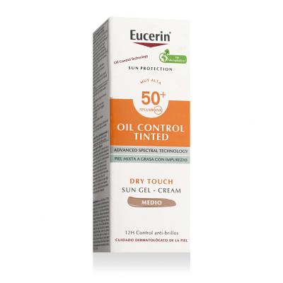 Eucerin Sun Oil Control Tinted Dry Touch Sun Gel-Cream SPF50+ Zaščita pred soncem za obraz 50 ml Odtenek Medium