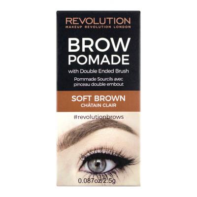 Makeup Revolution London Brow Pomade With Double Ended Brush Gel za obrvi za ženske 2,5 g Odtenek Soft Brown