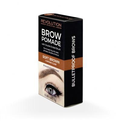 Makeup Revolution London Brow Pomade With Double Ended Brush Gel za obrvi za ženske 2,5 g Odtenek Soft Brown