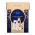 Nivea Golden Moment Darilni set losjon za telo Q10 Firming Bronze 400 ml + gel za prhanje Shea Butter & Botanical Oil 250 ml + antiperspirant roll-on Black & White Invisible Silky Smooth 50 ml + balzam za ustnice Labello Hyaluron Rosé 4,8 g + kozmetični naglavni trak