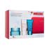 Clarins Hydra-Essentiel [HA²] Collection Darilni set dnevna krema za obraz Hydra-Essentiel Silky Cream 50 ml + nočna krema za obraz Hydra-Essentiel Night Care 15 ml + losjon za telo Moisture-Rich Body Lotion 30 ml + rdeča kozmetična torbica